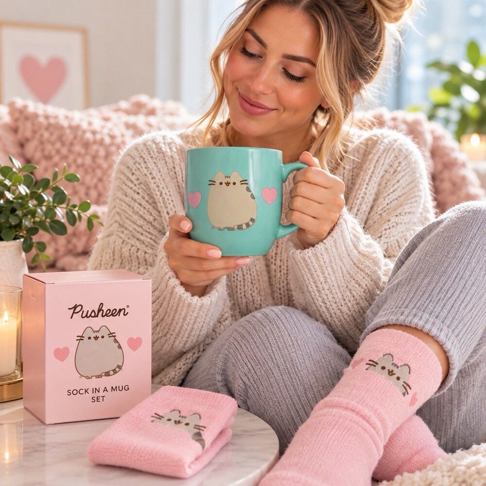 New Pusheen The Cat Unicorn Sock In A Mug Set Gift Box 18 oz Birthday Holiday